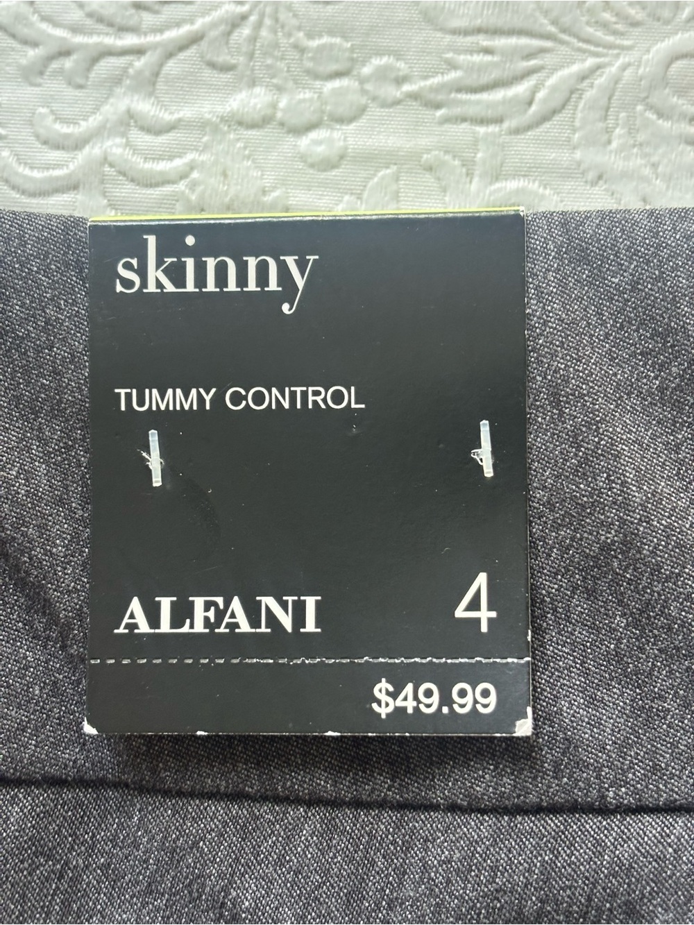 NWT Alfani Skinny Tummy Control Dark Charcoal Grey Pants, Size 4 - Picture 7 of 9